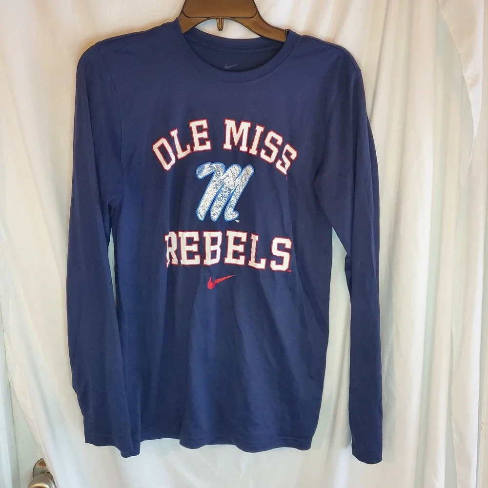 Mens Nike‎ Navy OLE MISS REBEL REALTREE Long Sleeve Performance Tee Small